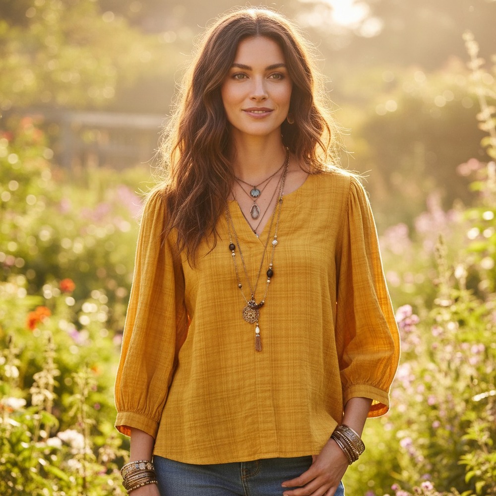 Ana XL Top Canary Yellow Puffโ Sleeve Plaid Peasant Boho 80s 90s Retro cottage